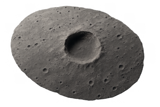 Moon surface fragment with impact crater, cosmic geology, space exploration, astronomy study, transparent background