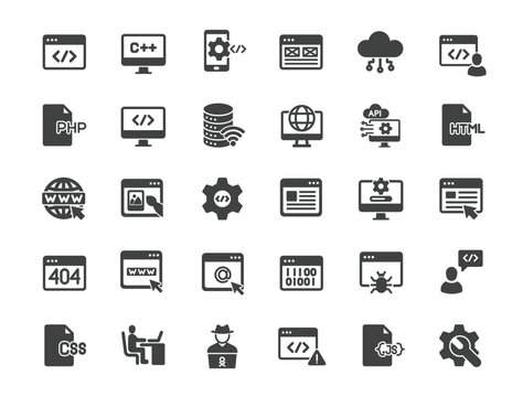 Set of Web Development Icons. Solid icon series