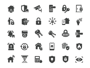 Set of Home Security Icons. Solid icon series