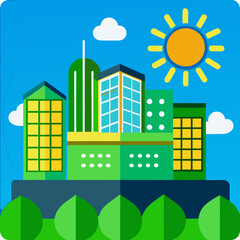 Obraz premium A Green Sustainable City with Solar Panels and Bright Sky