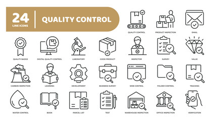Set of collection line icons related quality control. Editable stroke. Perfect pixel on transparent background