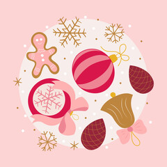 Christmas card. Festive design with Christmas elements. Fashion hand-drawn illustration for season banner, poster, cover.