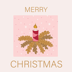 Christmas card. Festive design with typography and Christmas elements. Fashion hand-drawn illustration for season banner, poster, cover. 