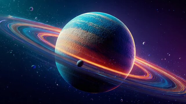 Cosmic illustration a vibrant artistic depiction of a ringed exoplanet in space