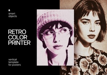 Retro Duotone Printer Poster Photo Effect Mockup