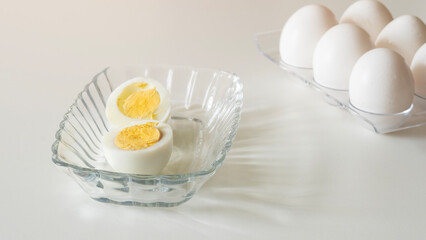 close-up of boiled eggs served on plate