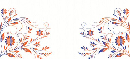 Elegant Orange and Blue Floral Border Design Featuring Decorative Leaves and Flowers, Perfect for Invitations, Greeting Cards, Backgrounds, Branding, and Graphic Design Use