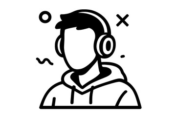 Stylized black and white person in a hoodie listening to music with over-ear headphones