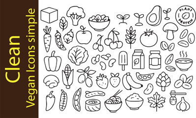 Clean Simple Hand Drawn Vegan Icons Set