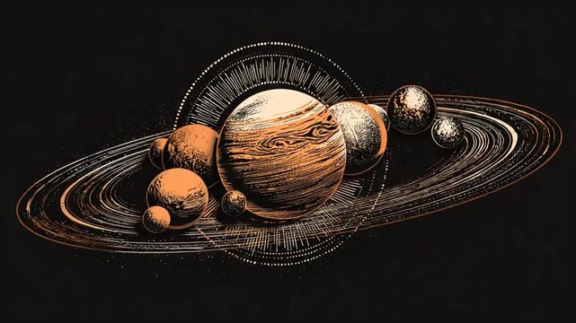 Artistic illustration of planets in space saturn jupiter and other celestial bodies