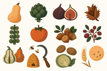 Autumn Harvest Fruits and Vegetables Illustration