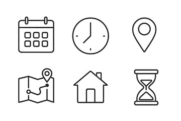 Obraz premium Essential symbols representing time management, location tracking, and navigation interfaces