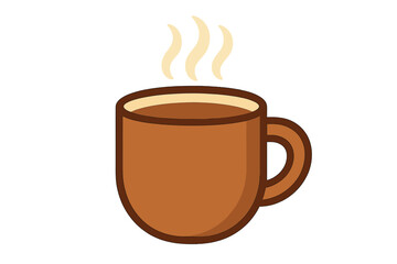 Traditional brown coffee cup holding a warm drink with steam rising from the surface