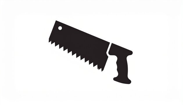 A Hand Saw Tool Icon for Woodworking and Carpentry Projects in Black and White