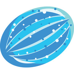 Abstract blue oval shape with swirling lines and white dots against a transparent background creating a dynamic and modern design element