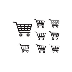 Illustration of set of shopping cart icons, representing online shopping and retail