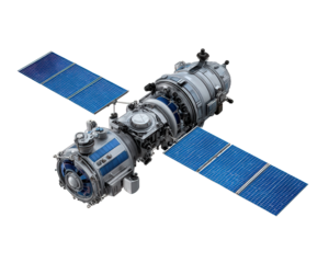 Futuristic satellite with advanced technology orbiting in space. global communication network for science and exploration, an isolated illustration representing connection