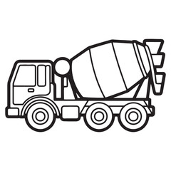Fototapeta premium Cement mixer truck illustration black and white outline design vector