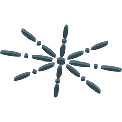 Abstract blue snowflake shape with radiating icy elements on a white background representing winter and cold