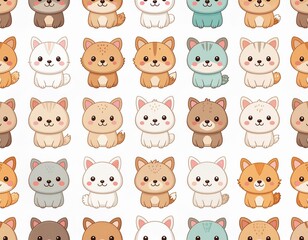 Cute set of funny cartoon animal characters, vector icons like a baby dog, cat, bear, lion, tiger, rabbit, pig, cow, elephant, and sheep face illustration