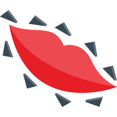 Close Up of Red Lips With Small Grey Triangular Shapes Orbiting The Mouth On A Transparent Background symbolizing beauty and attraction