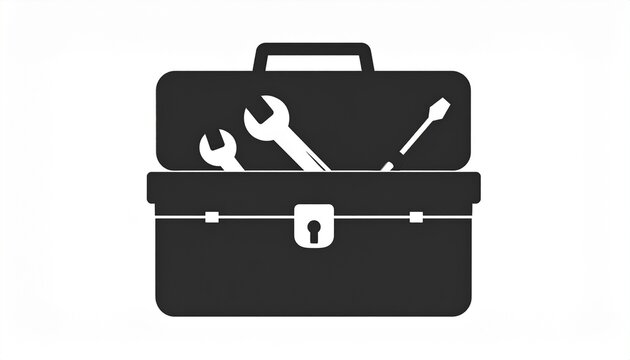 Open toolbox vector icon featuring essential repair tools like a wrench and screwdriver, representing professional maintenance, mechanical work, and technical support services