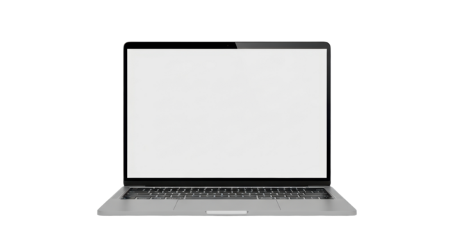 Minimalist open laptop with blank screen isolated on white background