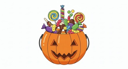 Fototapeta premium Halloween Clipart A Festive Pumpkin Basket Overflowing with Colorful Treats