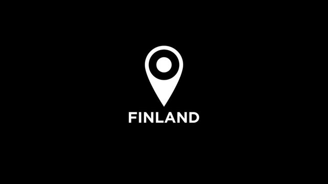 Location to destination of Finland display animation isolated on black background
