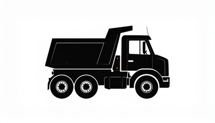 Simple black silhouette of a heavy-duty dump truck with six wheels on a white background