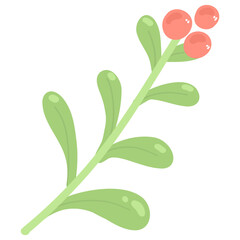Green Twig with Red Berries Illustration