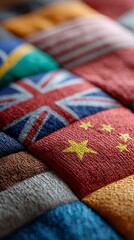 Woven patches showcasing various national flags symbolize international collaboration, diplomacy, and cultural exchange, fostering understanding and cooperation among nations