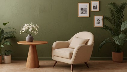 Serene Interior Composition Warm Tones, Natural Elements and Comfortable Furniture.