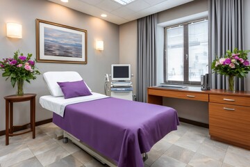 Fototapeta premium Medical examination room with bed and diagnostic equipment