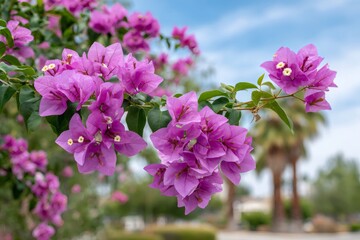 Bougainvillea flowers blooming creating vibrant purple nature background