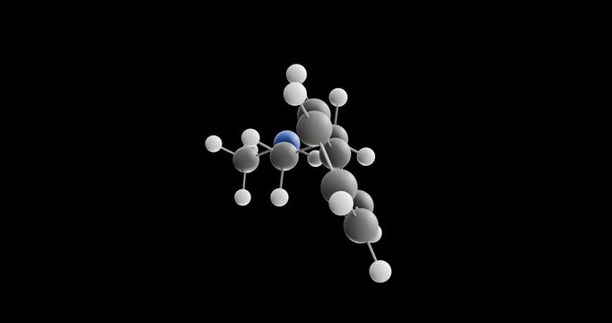N-Methylphenethylamine molecule, rotating 3D model of neuromodulator, looped video on a black background
