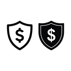 Money shield security icons set two styles protection finance symbol protection concept