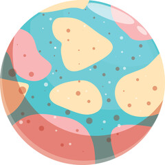Abstract Colorful Round Shape with Irregular Organic Forms and Speckled Texture in Teal Pink and Yellow with Transparent Background