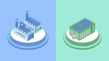 Industrial pollution versus green energy alternative sustainable development illustration