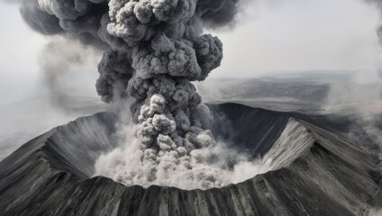 Dramatic Volcanic Eruption with Ash Plume and Crater.