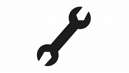 Minimalist black glyph icon of a double-ended wrench. A flat design spanner symbol for representing repair, maintenance, service, or technical settings