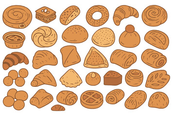 Rustic Bakery Icons – Hand-Drawn Bread, Pastries & Buns Collection