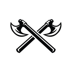 Crossing axe medieval monochrome silhouette vector icon logo illustration.svg