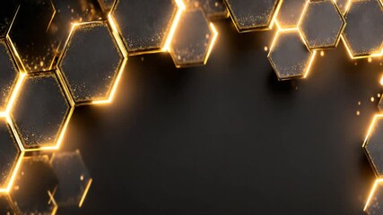 Abstract computer graphic of a black and gold honeycomb structure with glowing cells - Powered by Adobe