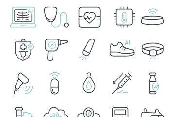 Fototapeta premium AI-Powered Medical and Veterinary Tech Icons – Futuristic Neon Interface Set
