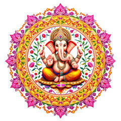 Obraz premium Lord Ganesha illustration with colorful mandala design