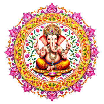 Lord Ganesha illustration with colorful mandala design