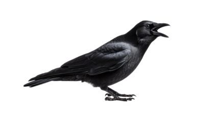 Mysterious Crow's Call: A solitary crow, with its striking black plumage, lets out a piercing cry, an avian sentinel against a clear backdrop. 