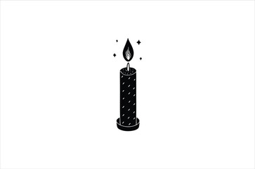 A simple black and white illustration of a lit candle with sparkles