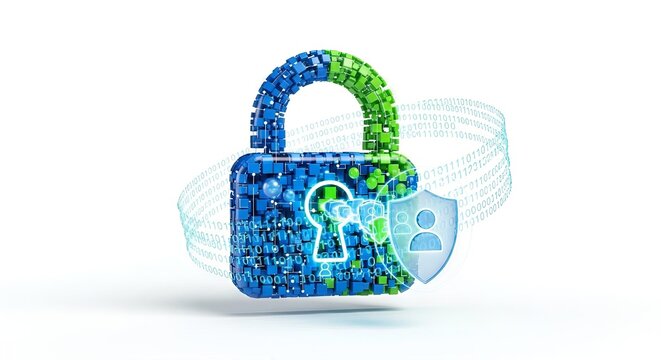 Abstract data protection and online security concept, padlock ensuring privacy